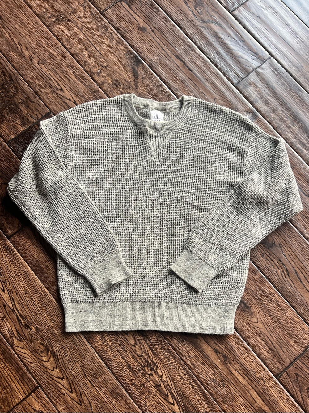 GAP Boys Light Gray Waffle Crewneck Sweater
